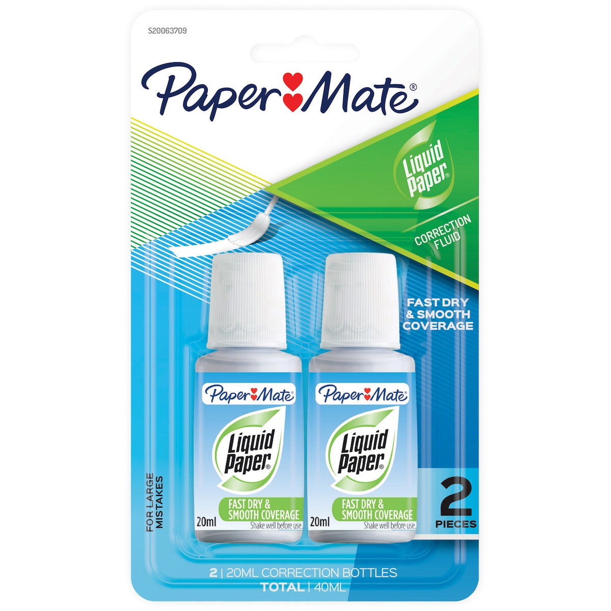 Paper Mate Liquid Paper White Out, Correction Fluid 20ml 2 Pack