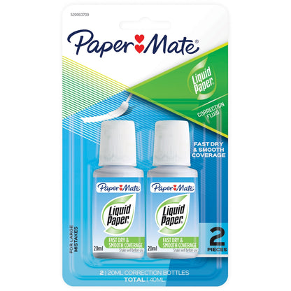 Paper Mate Liquid Paper White Out, Correction Fluid 20ml 2 Pack