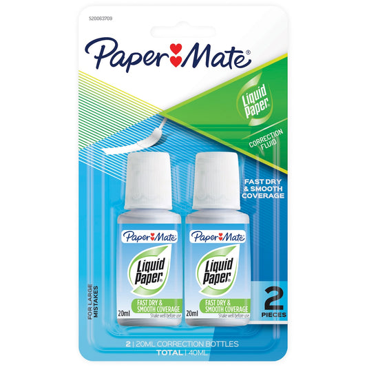 Paper Mate Liquid Paper White Out, Correction Fluid 20ml 2 Pack