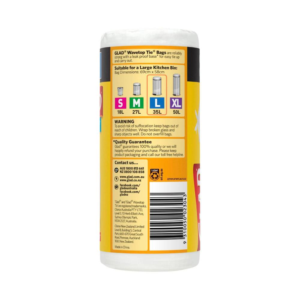 Glad Kitchen Tidy Bags Wavetop Large - 30 pack