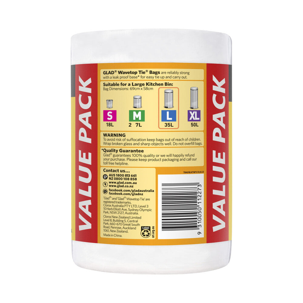 Glad Kitchen Tidy Bag Wavetop Large | 72 pack