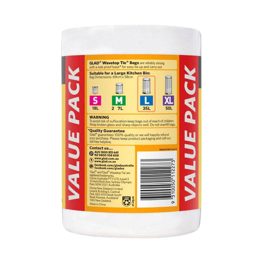 Glad Kitchen Tidy Bag Wavetop Large - 72 pack