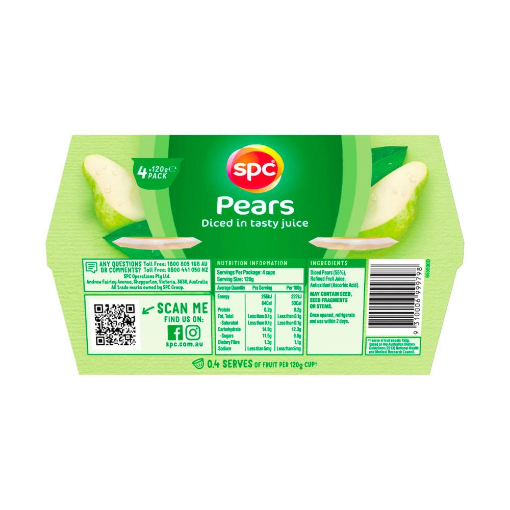 SPC Aussie Diced Pears in Juice 120g - 4 pack