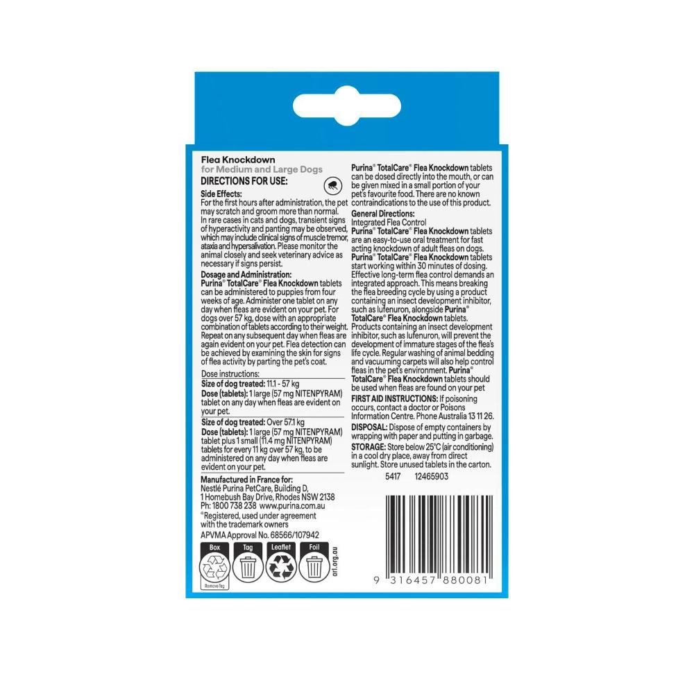 Purina Total Care Flea Knockdown For Medium & Large Dogs Treatment Tablets - 3 pack