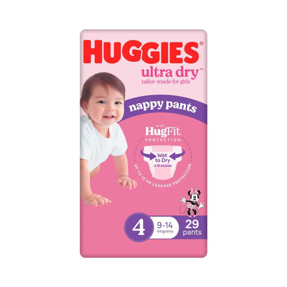 Huggies Ultra Dry Nappy Pants Girls Size 4 (9-14kg) - 29 pack