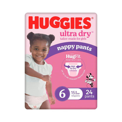 Huggies Ultra Dry Nappy Pants Girls Size 6 (15kg+) - 24 pack