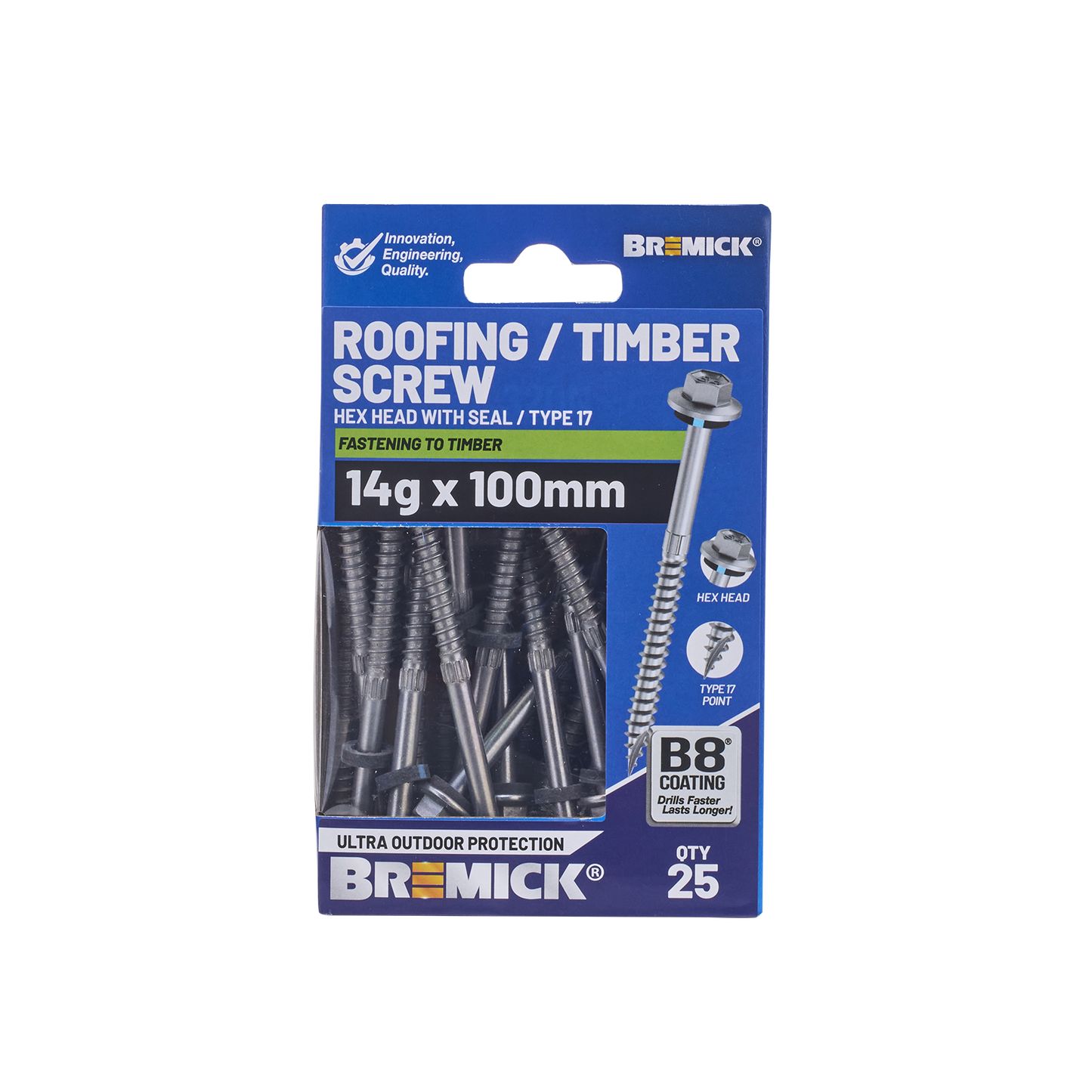 Bremick Hex Timber Screw - 14g x 100mm - 25 Pack
