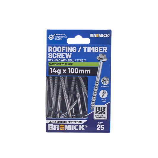 Bremick Hex Timber Screw - 14g x 100mm - 25 Pack