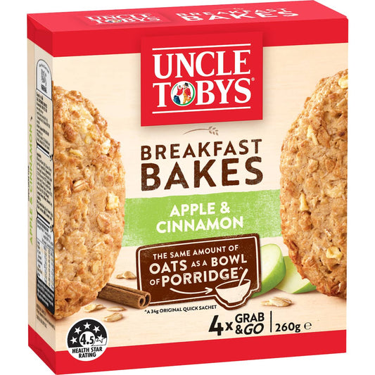 Uncle Tobys Oats Breakfast Bakes Cereal Bar Apple & Cinnamon 260g