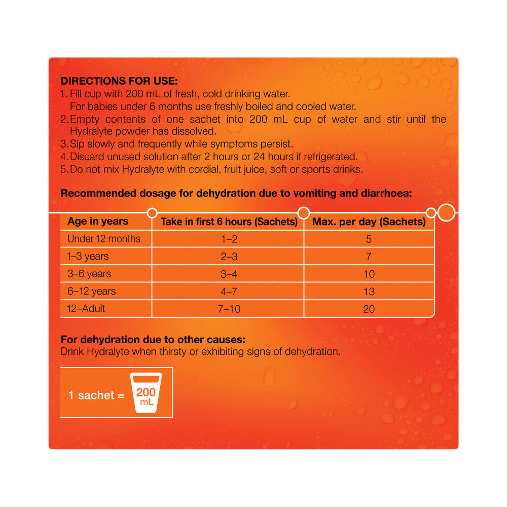 Hydralyte Electrolyte Powder Orange Flavour - 10 pack