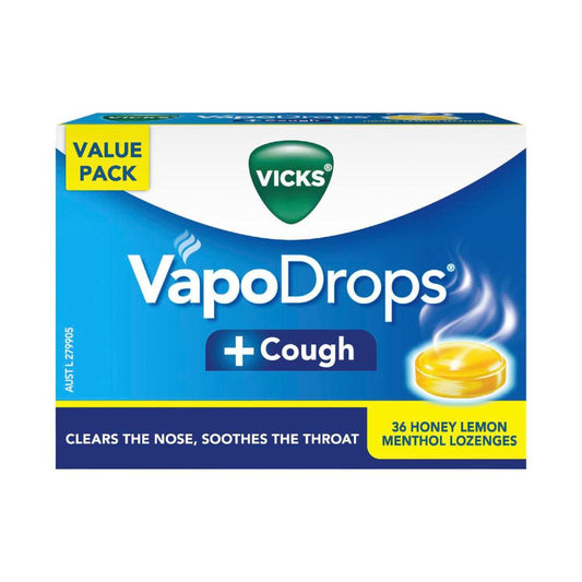 Vicks Vapodrops + Cough Honey Lemon Menthol Lozenges - 36 pack