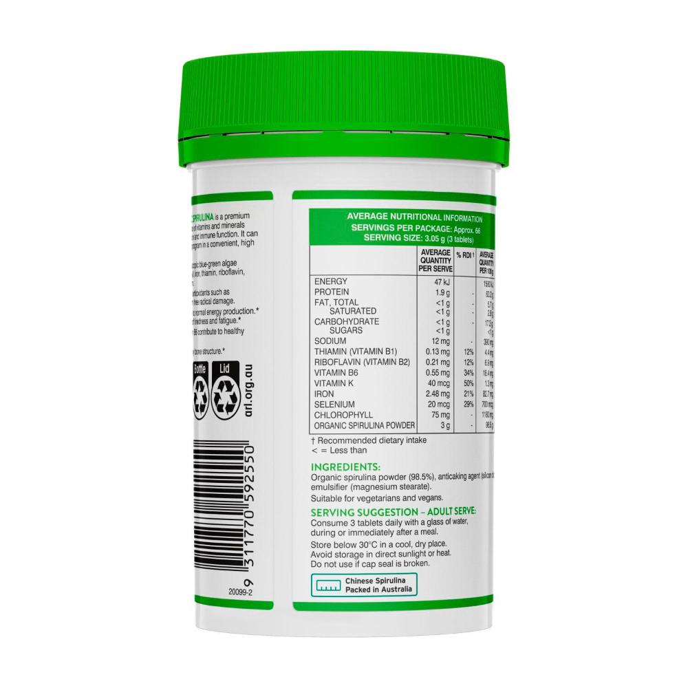 Swisse Ultiboost High Strength Organic Spirulina - 200 pack