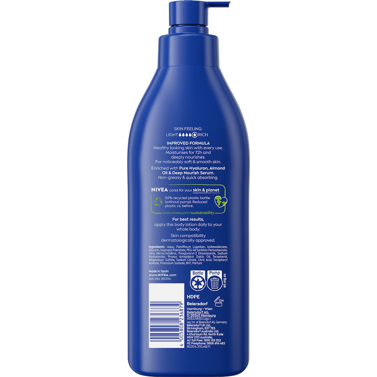 Nivea Rich Nourishing Body Lotion 72hr Moisturiser For Dry Skin 400ml