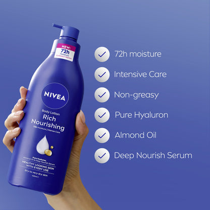 Nivea Rich Nourishing Body Lotion 72hr Moisturiser For Dry Skin 400ml