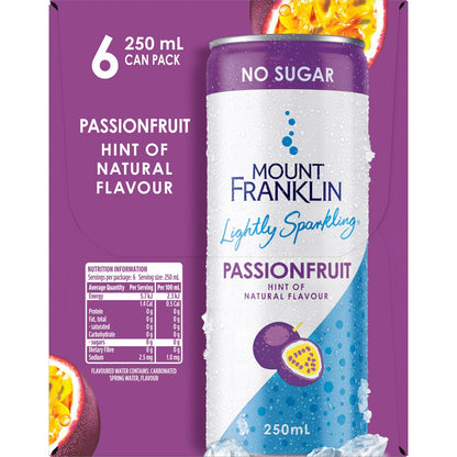 Mount Franklin Lightly Sparkling Mineral Water Passionfruit 250mL x 6 pack