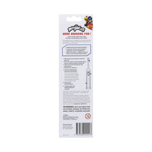 Kids Battery Toothbrush With Spare Head Cap & Flossers - 1 pack