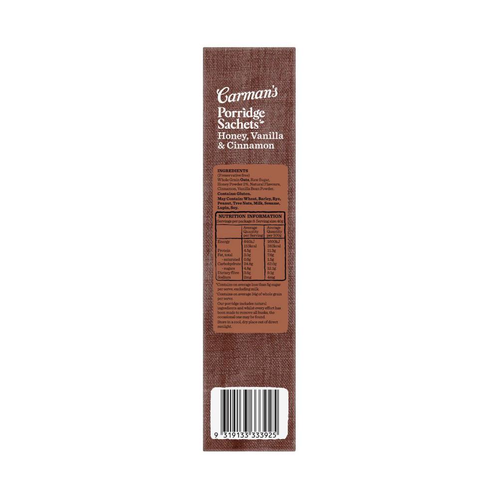 Carman's Porridge Sachets Honey Vanilla & Cinnamon 8 Pack - 320g