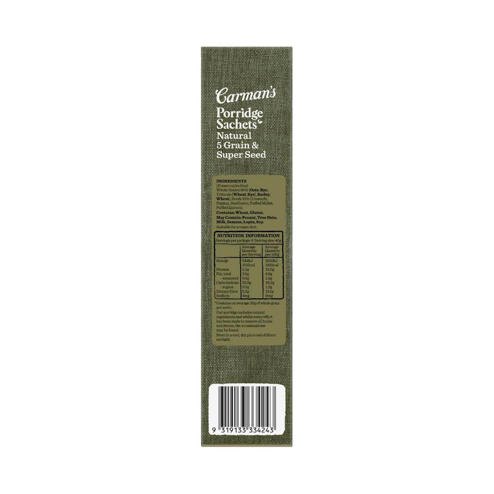 Carman's Porridge Sachets Natural 5 Grain & Super Seed 8 Pack - 320g