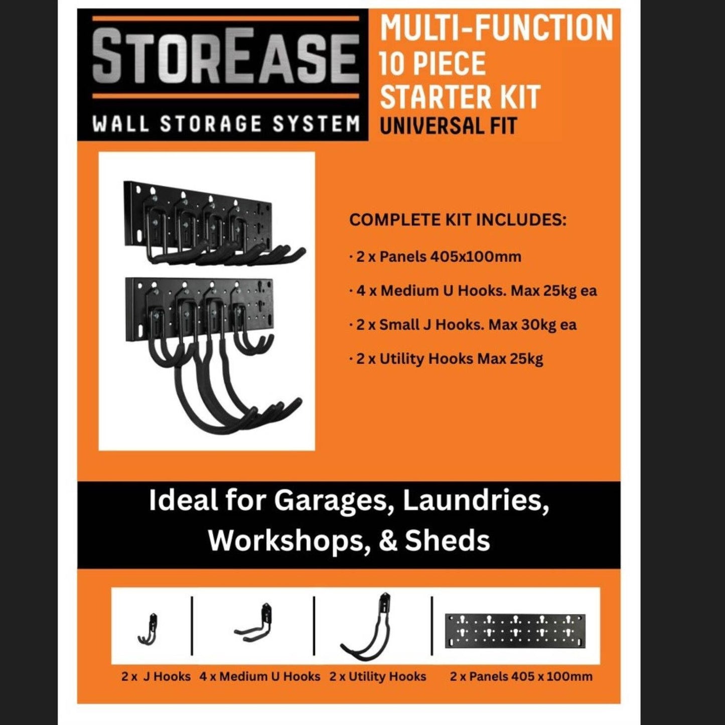 Storease Wall Storage System - 200 x 430mm - Black - 10 Piece