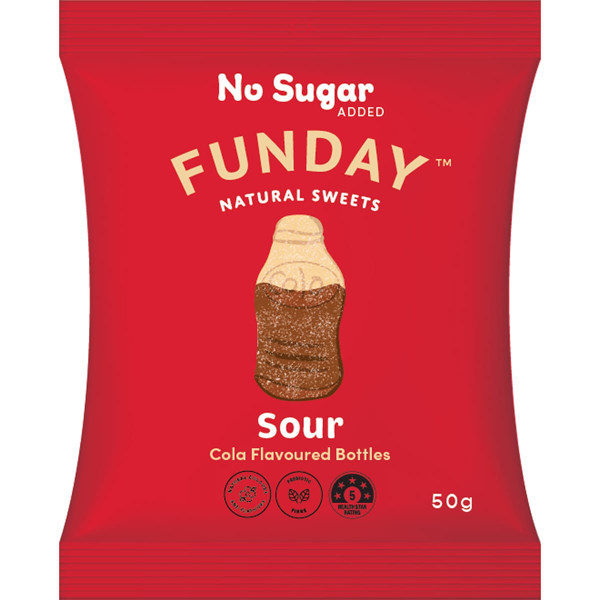 Funday Natural Sweets Sour Cola Flavoured Bottles 50g