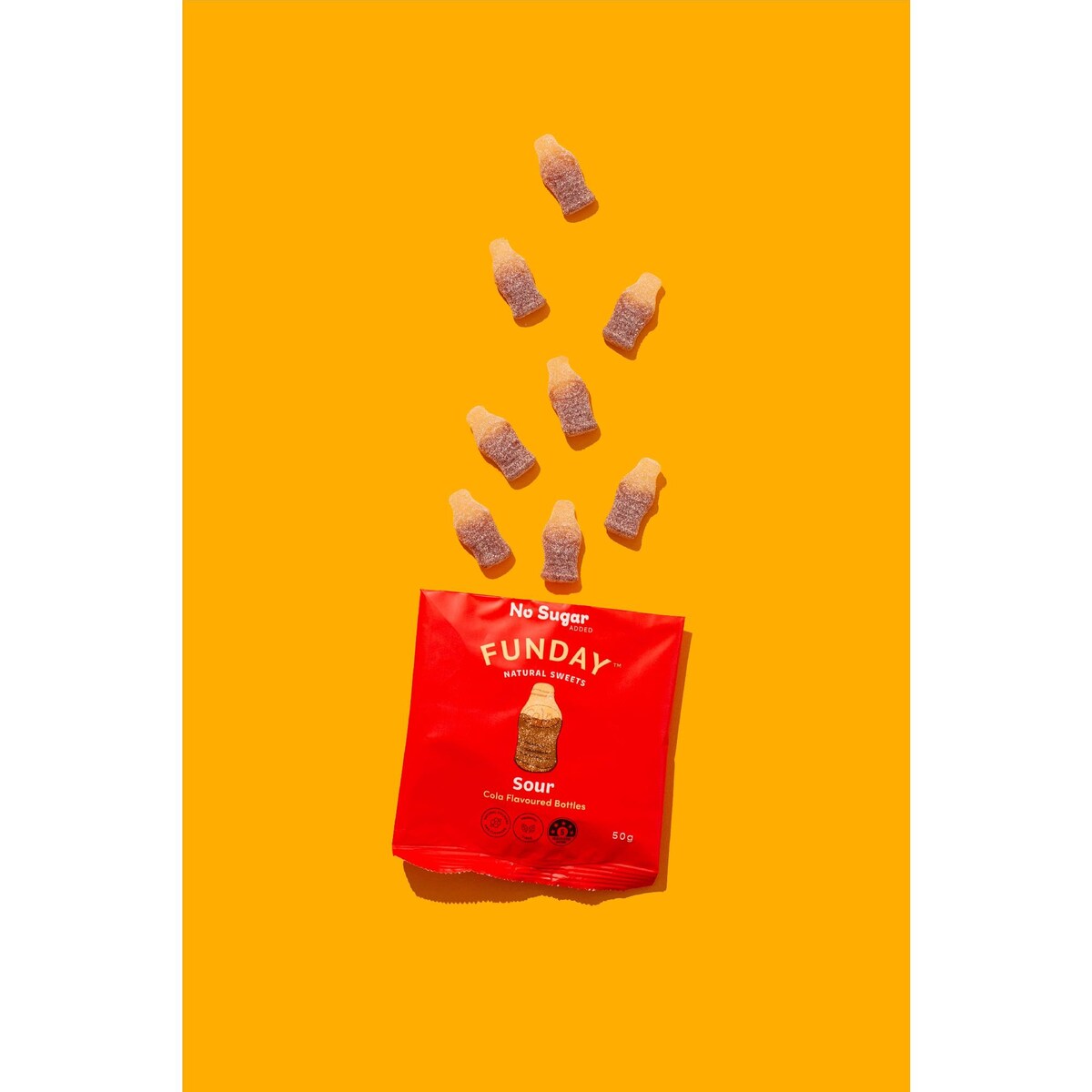 Funday Natural Sweets Sour Cola Flavoured Bottles 50g