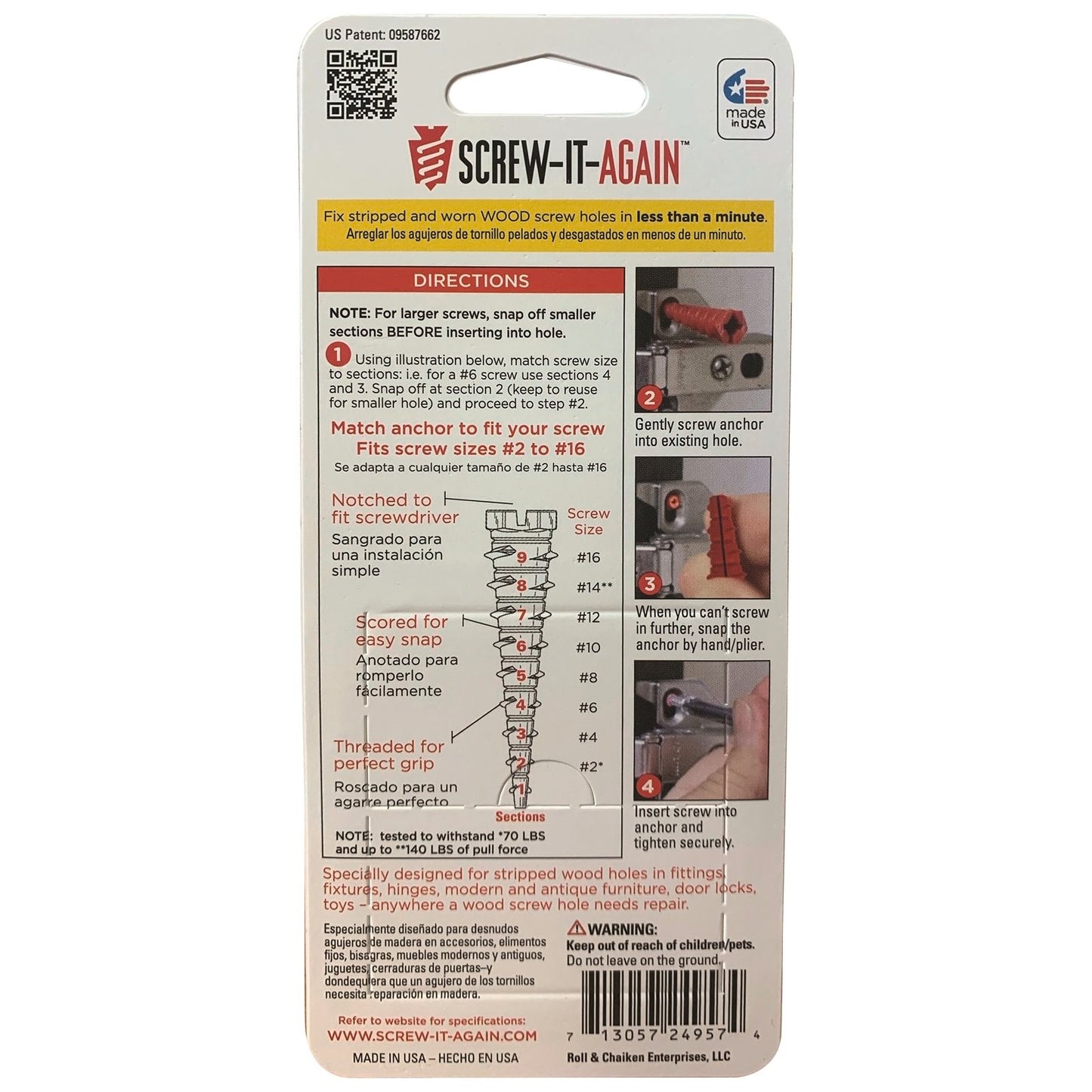 Screw It Again Screw Hole Repair Wood Anchor - 10 Pack