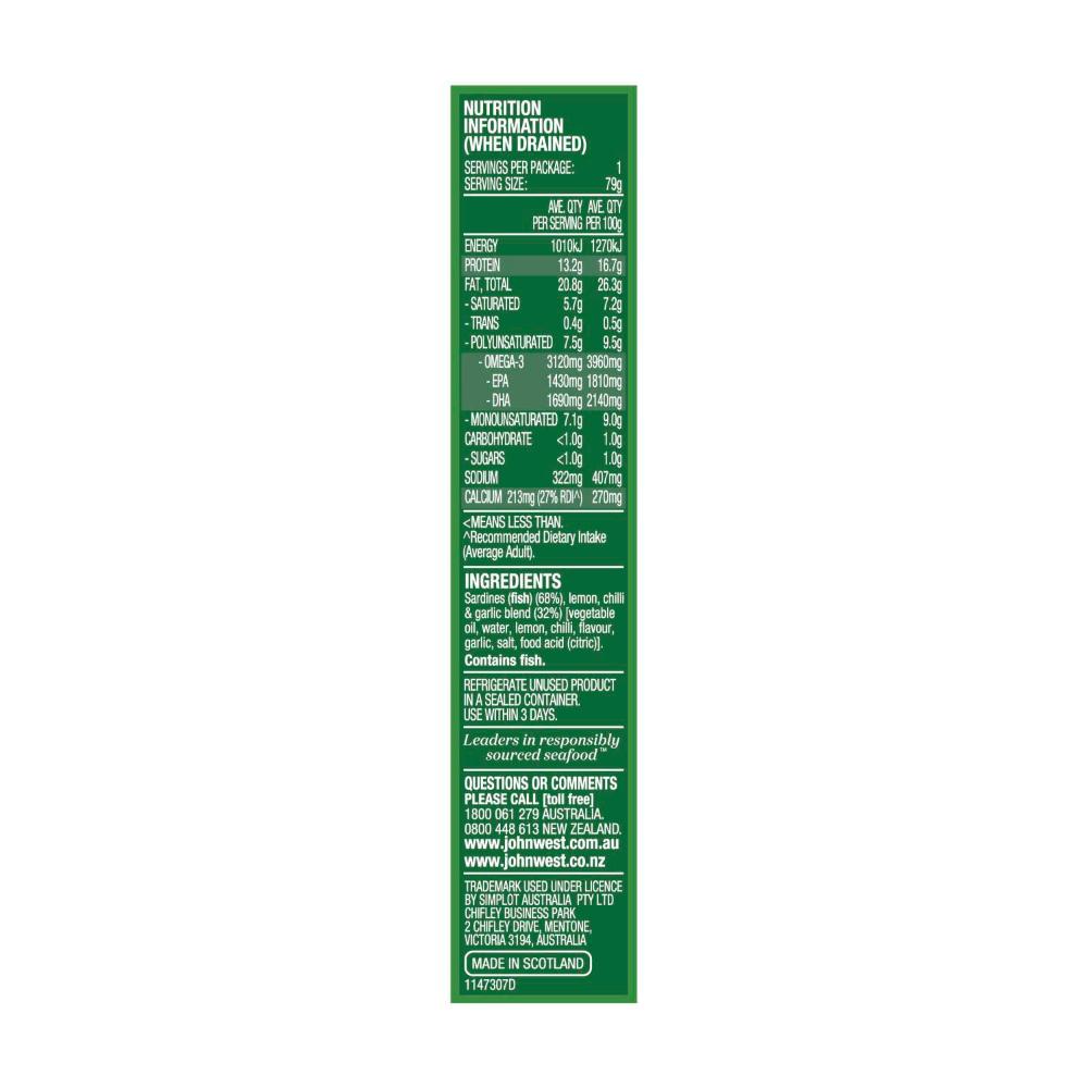 John West Sardines With Lemon Chilli & Garlic - 110g