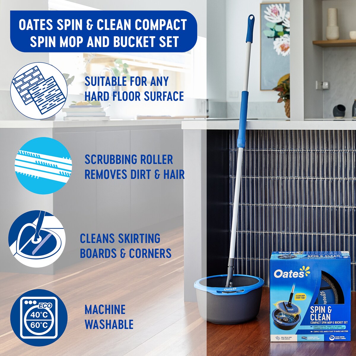 Oates Spin & Clean Compact Spin Mop & Bucket Set Each