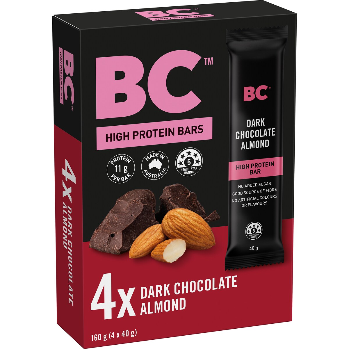 BC Snacks High Protein Dark Chocolate Almond Bars Multipack 40g x 4 pack