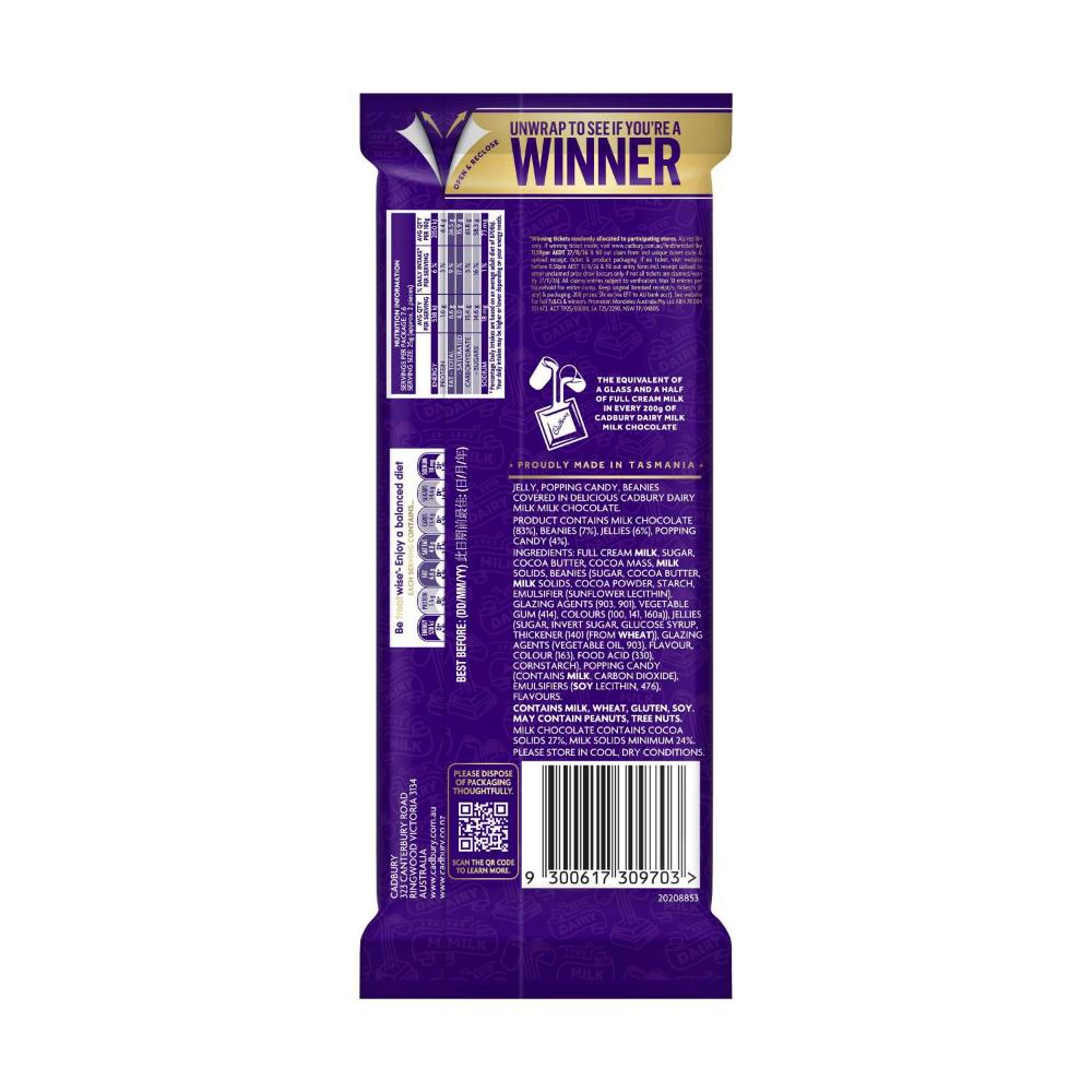 Cadbury Dairy Milk Marvellous Creations Jelly Popping Candy Chocolate Block - 190g