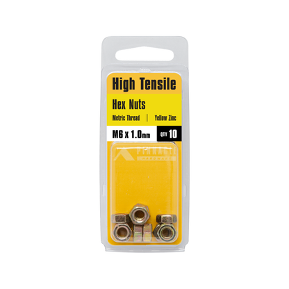 Pinnacle M6 Yellow Zinc Hi Tensile Nuts - 10 Pack