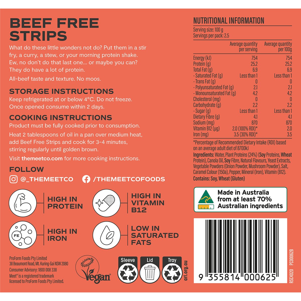 Meet Plant Based Beef Free Strips 250g