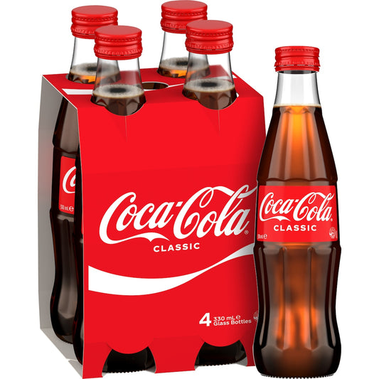 Coca - Cola Classic Soft Drink Multipack Glass Bottles 4 X 330ml