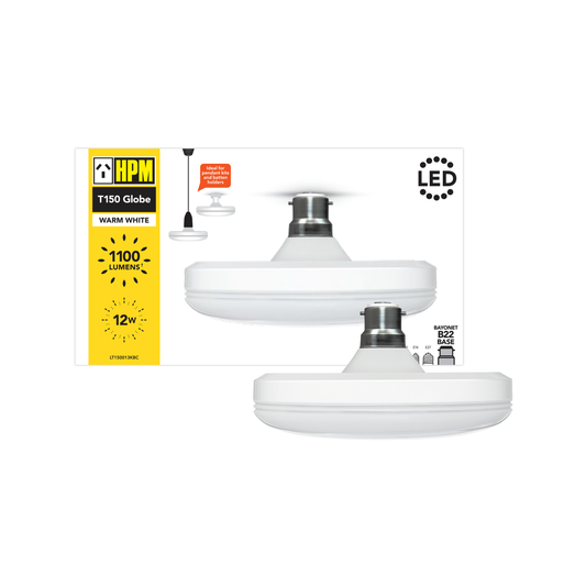 HPM 12W LED Warm White T150 Globe - 150mm - Bayonet B22 - Long Life