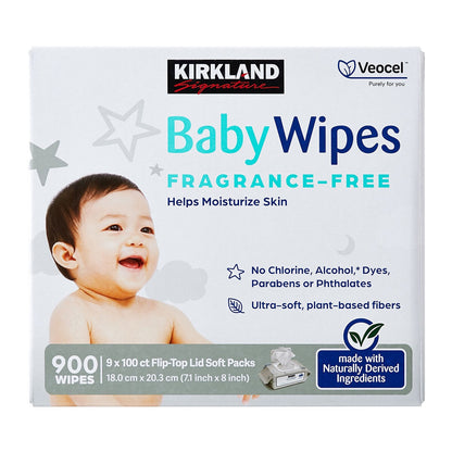 Kirkland Signature Fragrance Free Baby Wipes Gentle White 9 x 100 Pack