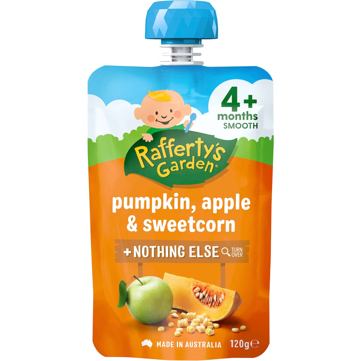 Raffertys Garden Baby Food Pouch Pumpkin, Apple & Sweetcorn 4+ Months 120g