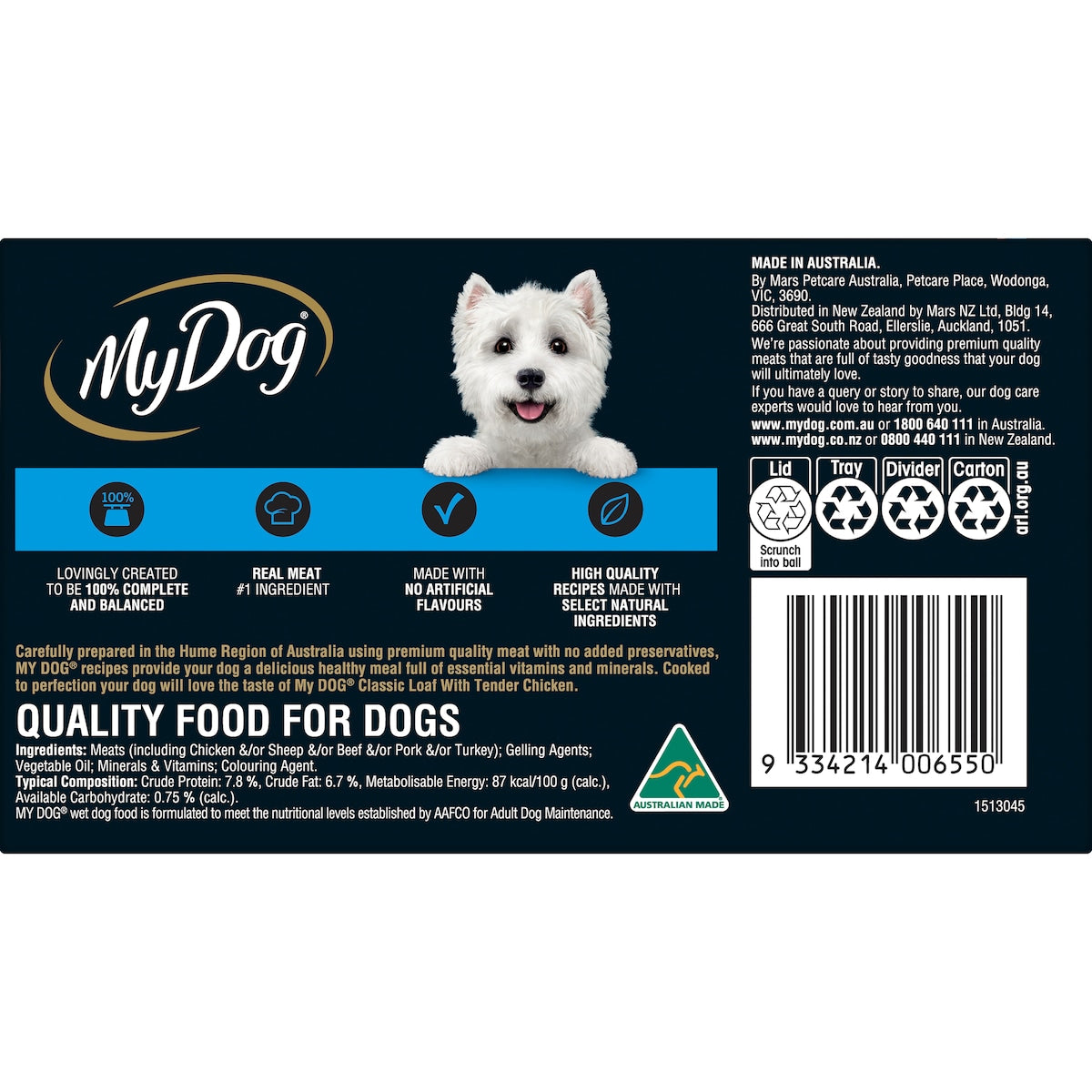 My Dog Adult Classic Loaf Tender Chicken Wet Food Trays 100g X 6 Pack