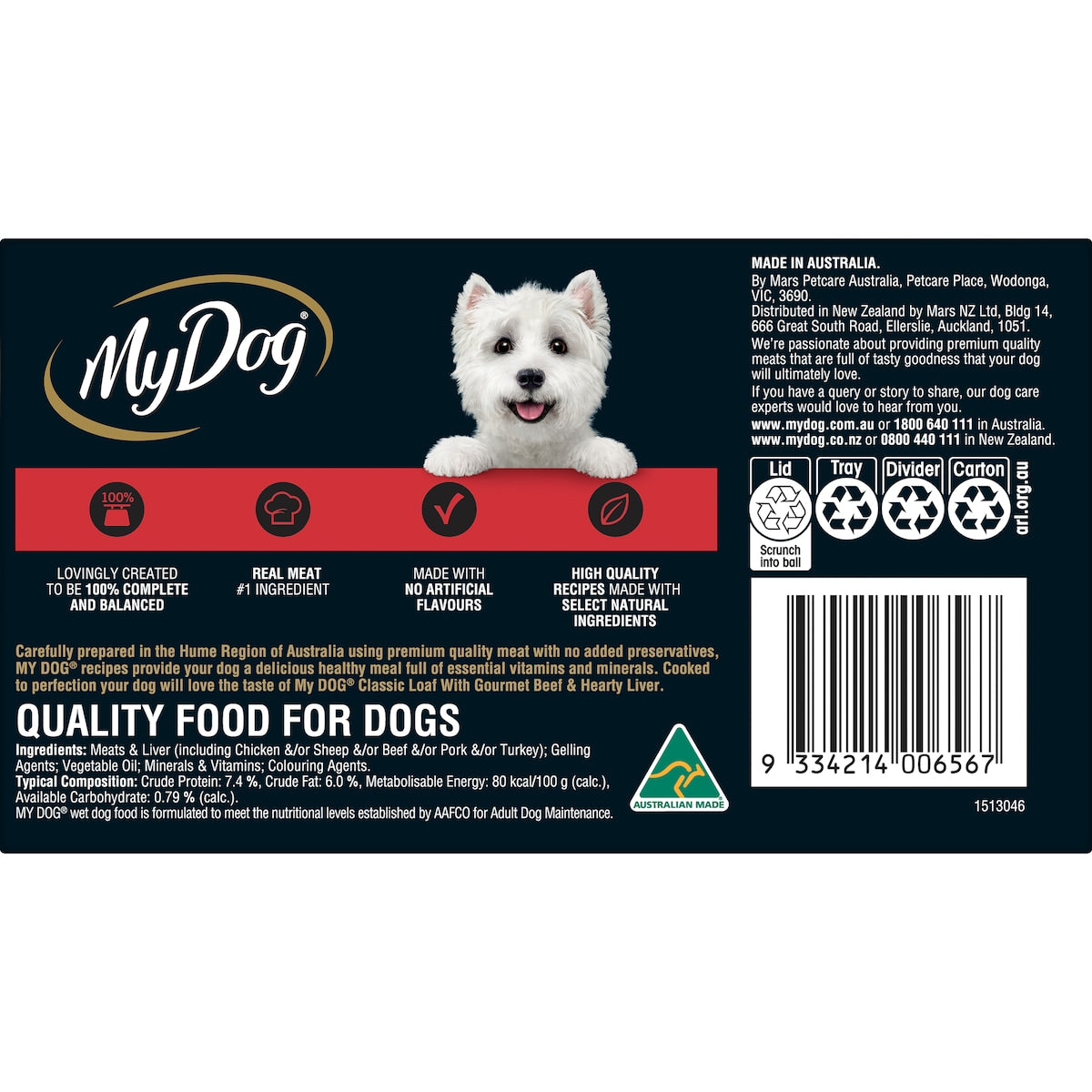 My Dog Adult Classic Loaf Beef & Liver Wet Food Trays 100g X 6 Pack