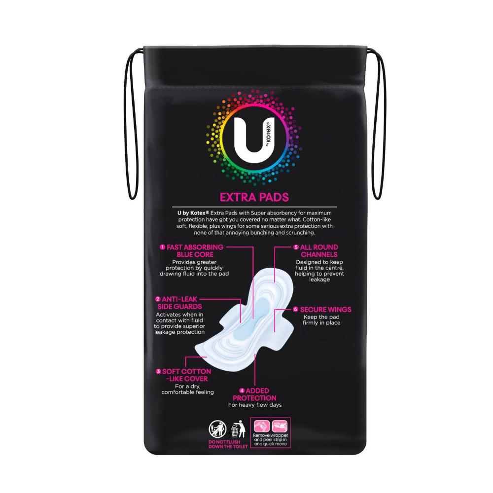 U by Kotex Extra Pads Super With Wings - 14 pack