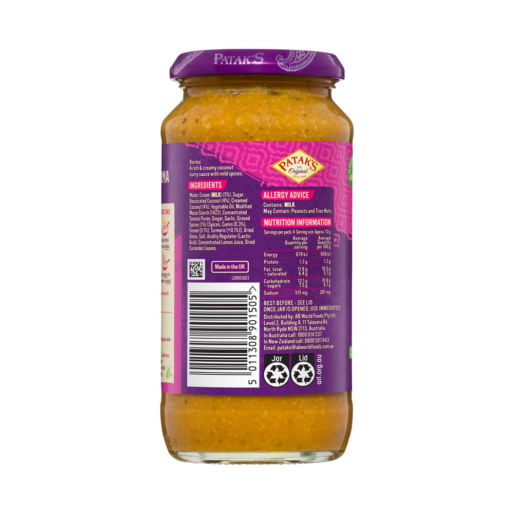 Patak's Korma Simmer Sauce Mild - 450g