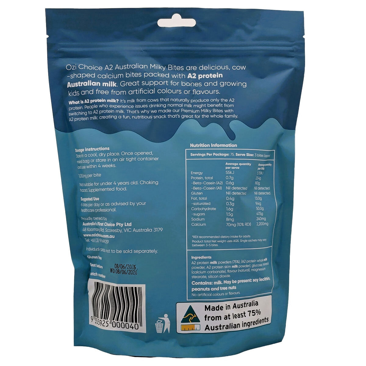 Ozi Choice A2 Milky Bites Vanilla Australian Cow-Shaped Calcium Bites 300g