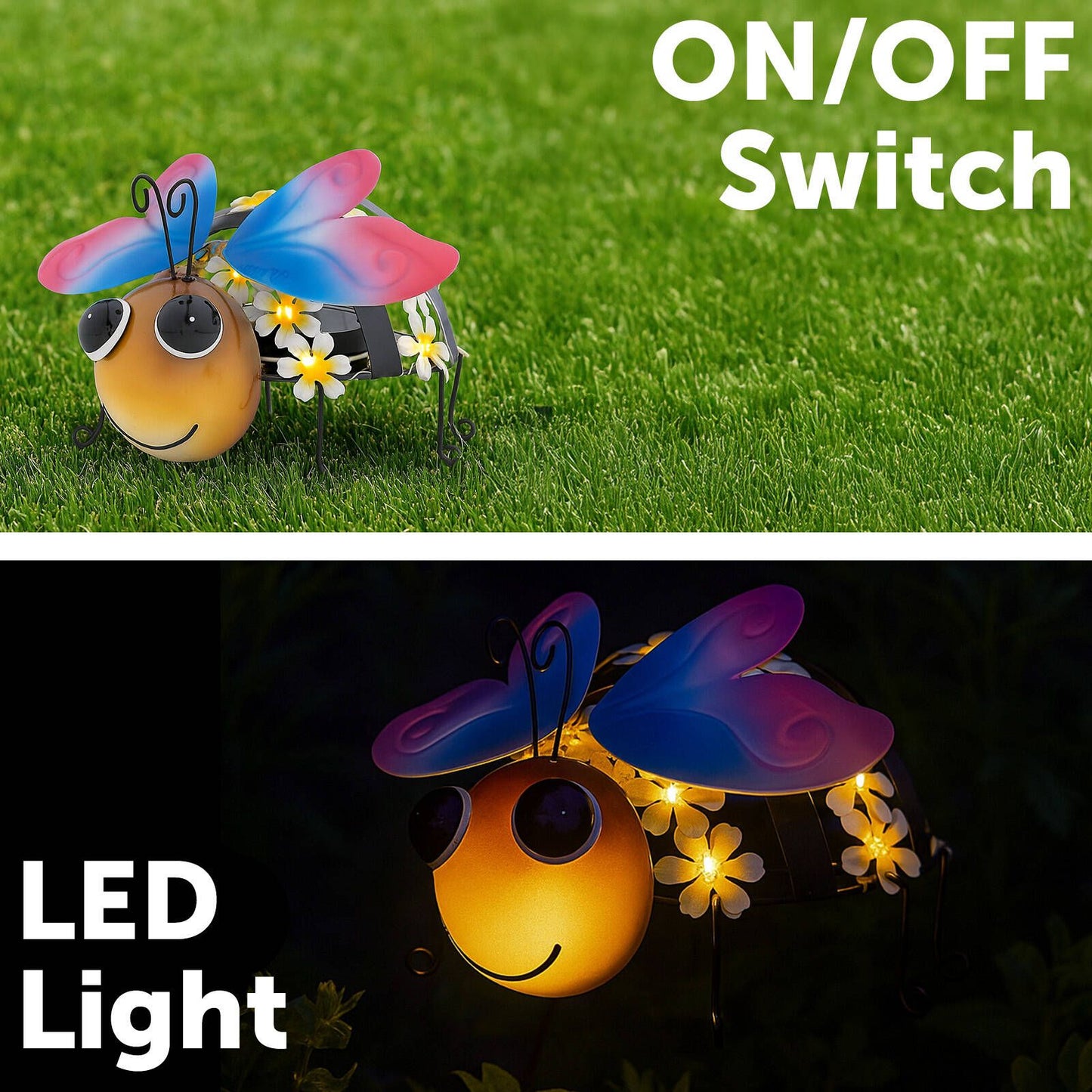 Click Solar Metal Animal Light Bee - Yellow/Pink