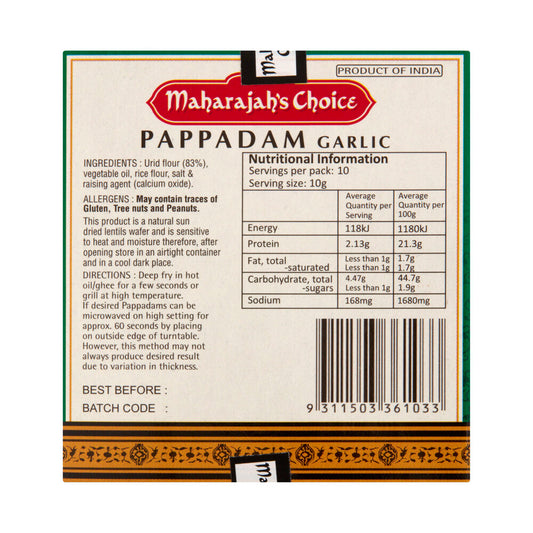 Maharajahs Choice Garlic Pappadams | 100g