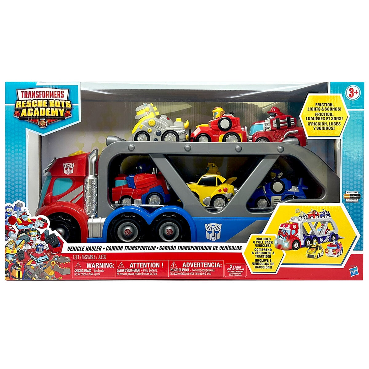 Hasbro Lights And Sounds Extra Large Hauler With 6 Vehicles Rescue Bots