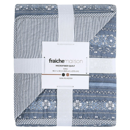 Fraiche Maison Microfiber Quilt King Anika Stripe
