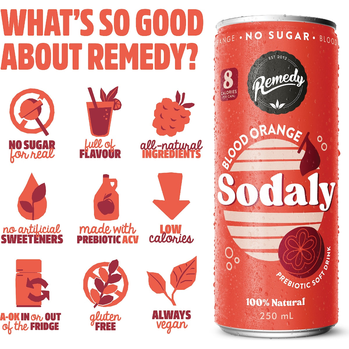 Remedy Sodaly Blood Orange 250ml X 4 Pack