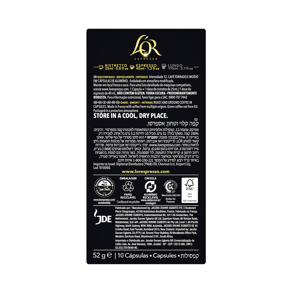 L'OR Espresso Onyx Intensity 12 Coffee Capsules 52g - 10 pack