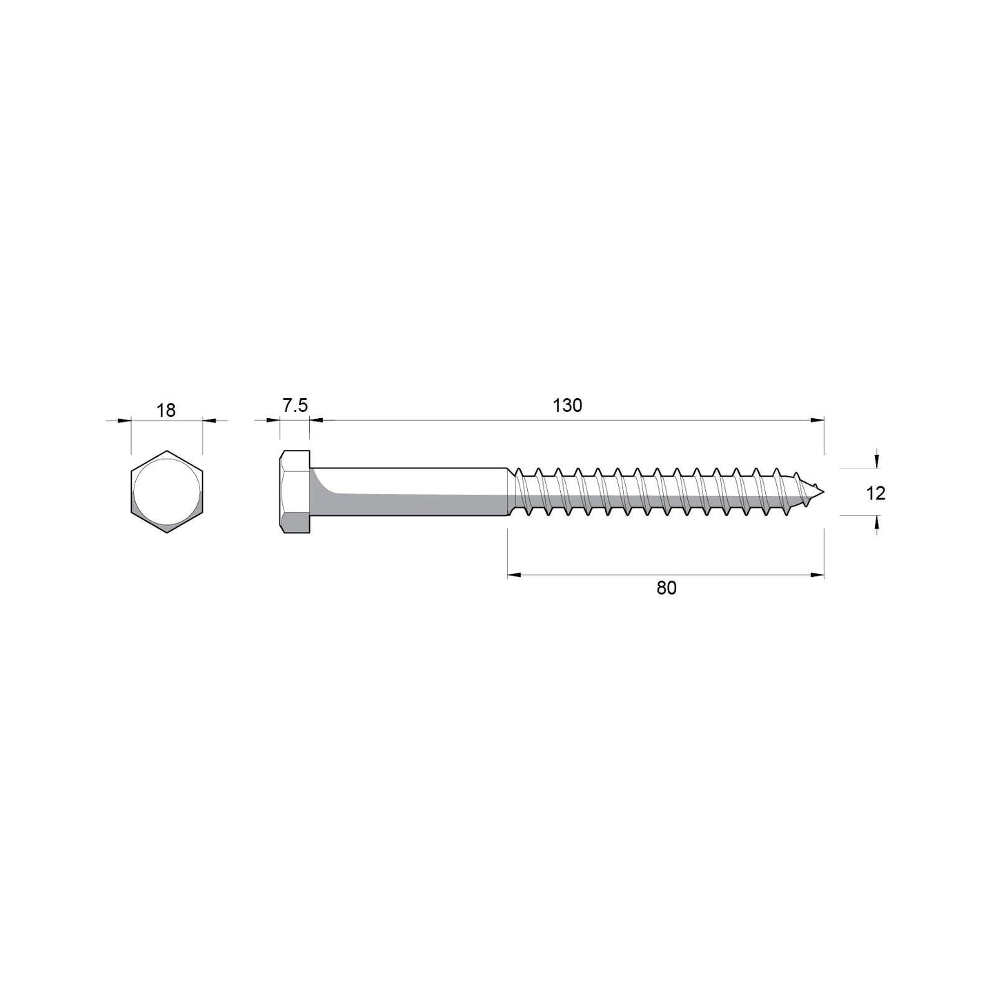 Zenith Hot Dip Galvanised Hex Head Coach Screws - M12 x 130mm - 12 Pack