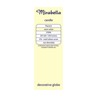 Mirabella Globe Led Small Edison Screw Candle ear 2 Watt 250 Lumens Warm White - 1 pack