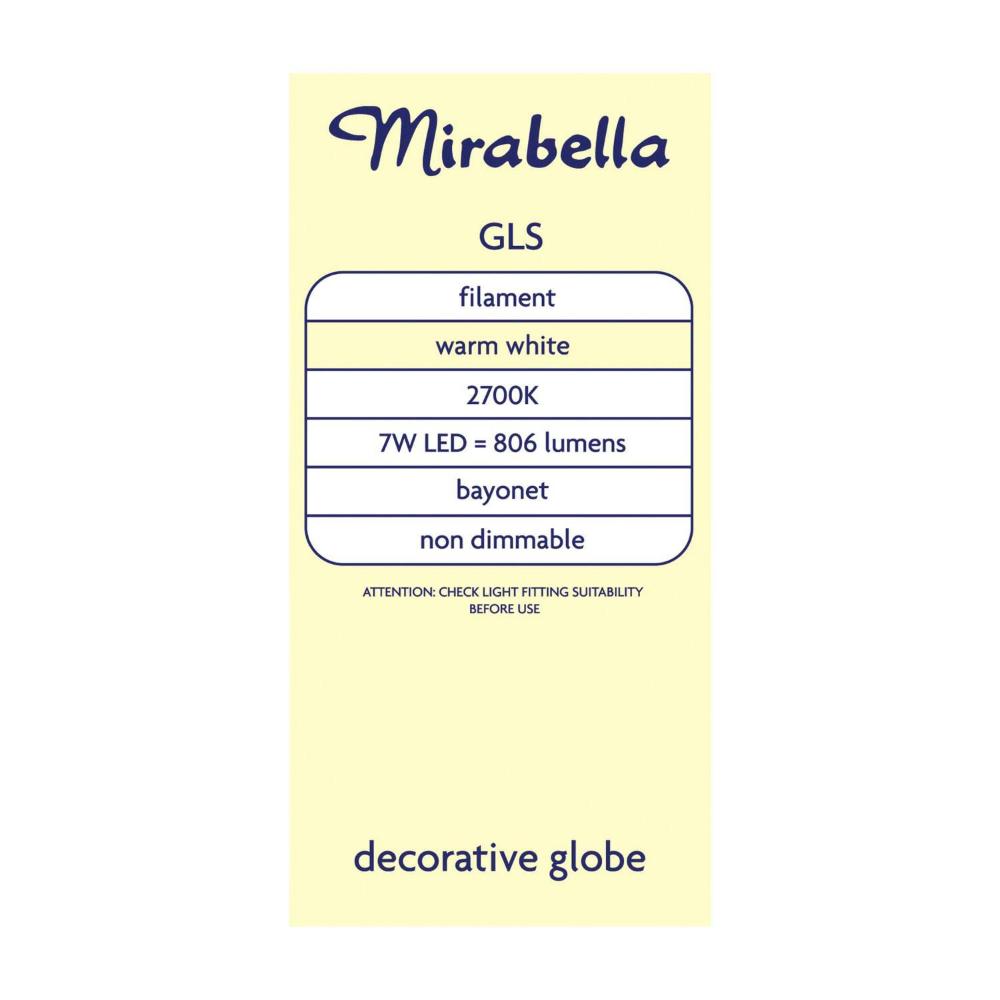 Mirabella Globe Led Bayonet 7 Watt 806 Lumens Warm White - 1 pack